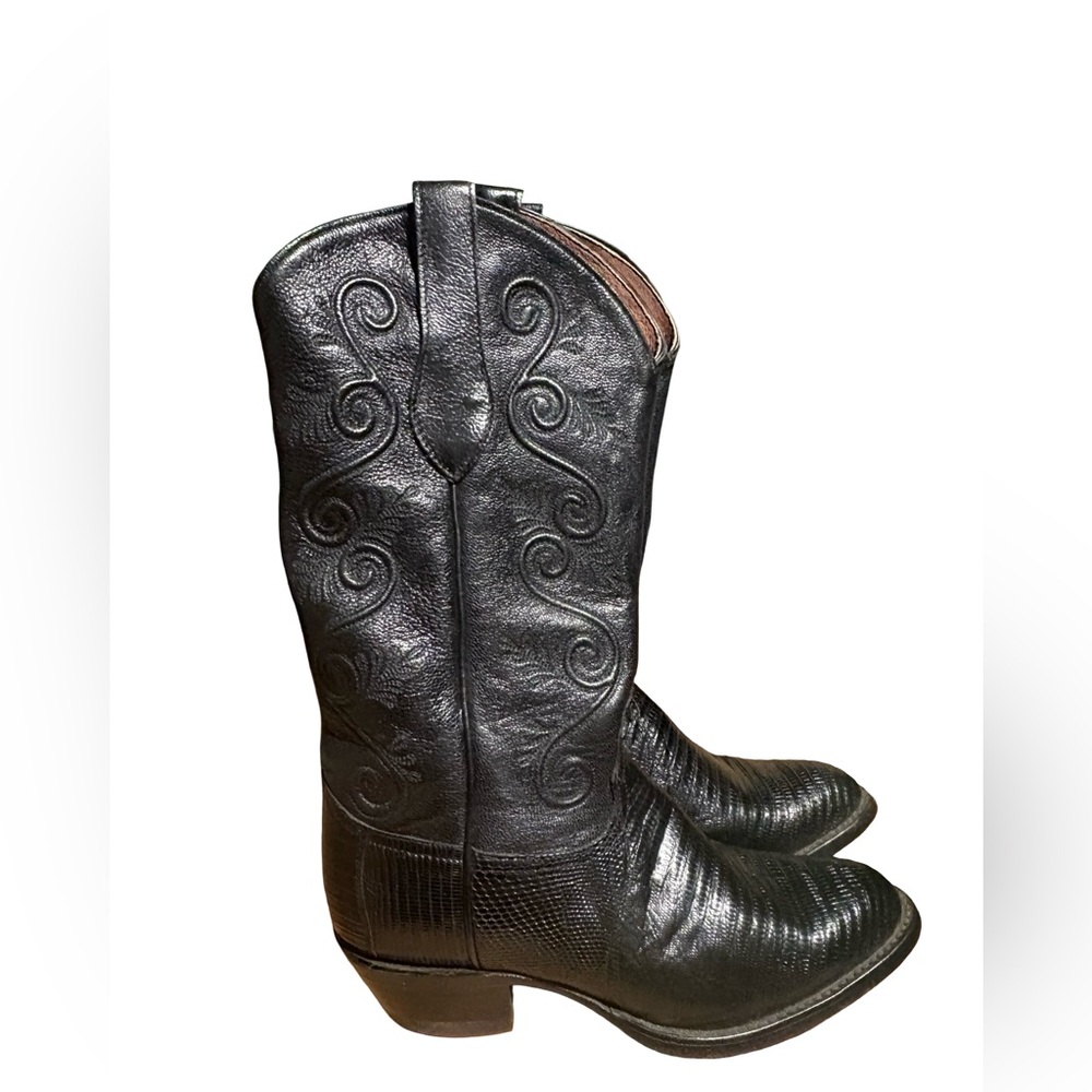 1980s Justin Boots Black Leather Women’s Vintage Western Cowboy Cowgirl size 7 - Picture 3 of 11